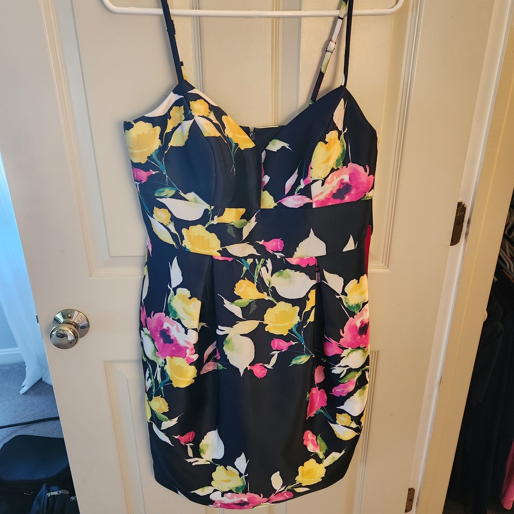 Eliza J Blue and Yellow Mini Sundress Spaghetti Strap